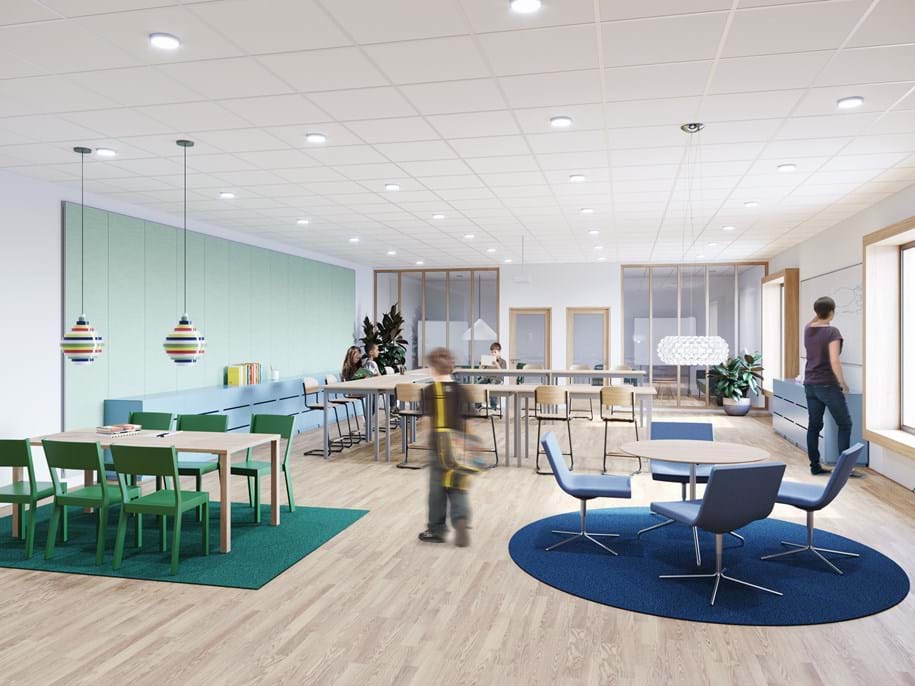Framed acoustic wall panels in classrom