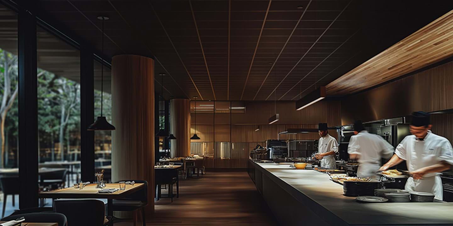 Restaurang med tre kockar och Hygiene Black i taket
