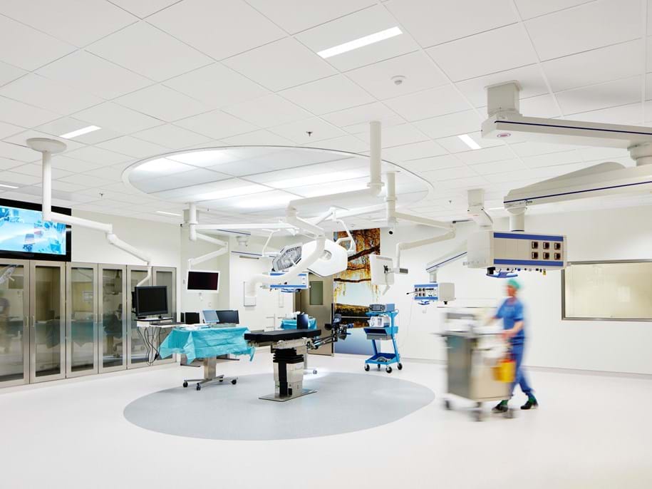 Suspended acoustic ceiling in hospital operating room
