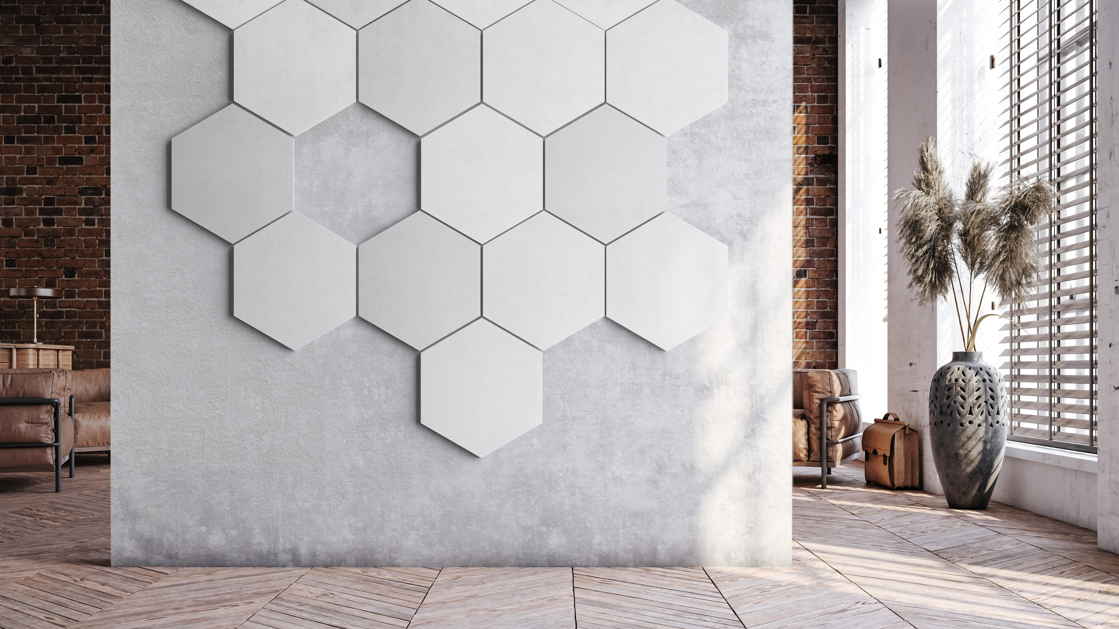 Hexagon shaped acoustic wall panels